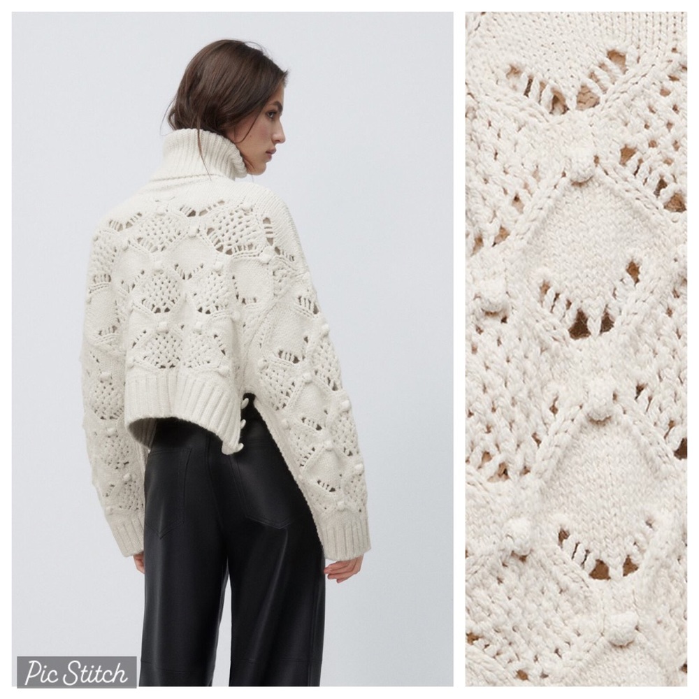NWT. Zara Ecru Cable-Knit Sweater. Size S. - Picture 6 of 10